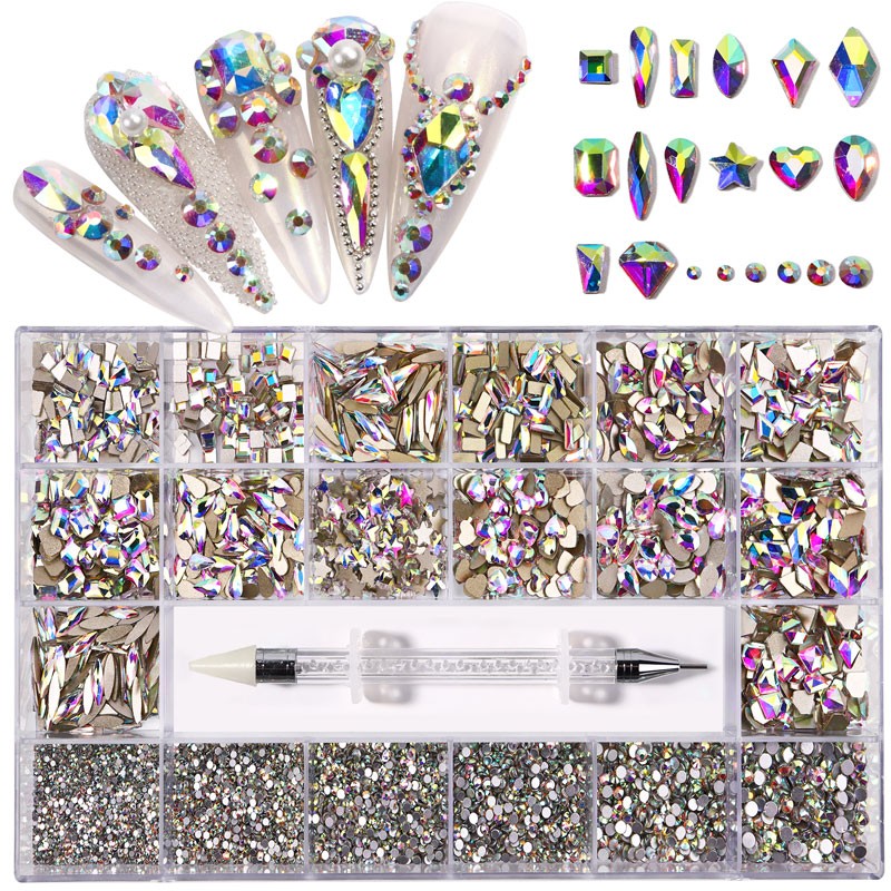 Nail Rhinestone Box Factory - New Fashion 3100pcs Crystal AB Rainbow Mix Shape Diamond
