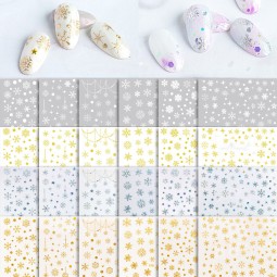 3D Nail Stickers Supplier - Gold Color Laser Snowflake Metal Decals Wholesale Christmas