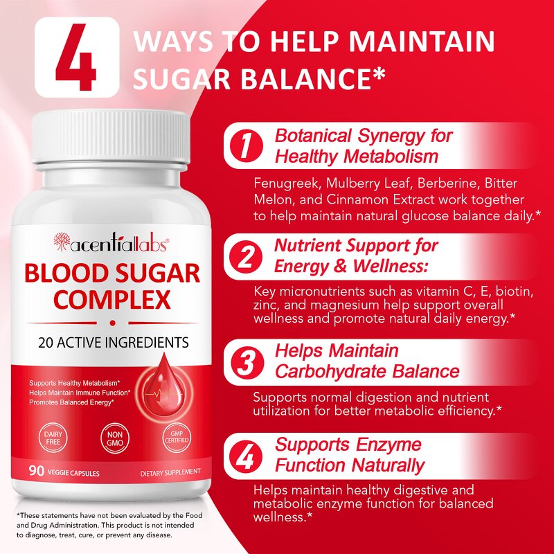 Dairy-Free Vegan Energy & Immune Support Complex Capsules - Non-GMO Blood Sugar Balance Supplement