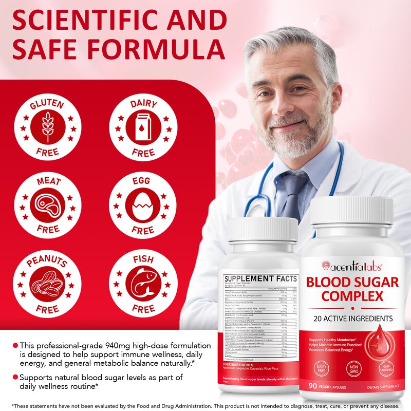 Dairy-Free Vegan Energy & Immune Support Complex Capsules - Non-GMO Blood Sugar Balance Supplement