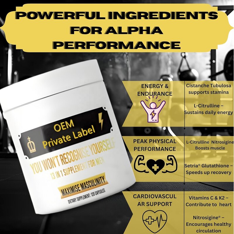 Male Supplements Manufacturer - 13-in-1 King Maker Capsules with Magnesium & Vitamin D3 for Energy & Muscle Recovery