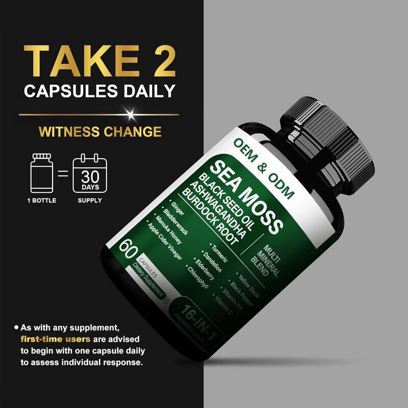 Sea Moss Capsules Manufacturer - Private Label Organic with Black Seed Oil & Herb Extracts