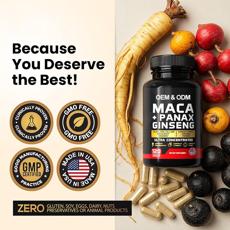 Maca Root Extract Capsules Manufacturer - Panax Ginseng Herbal Blend for Mood & Energy Support