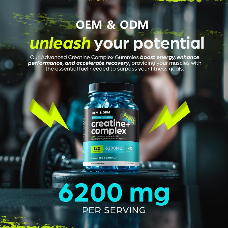 Creatine Monohydrate Gummies Manufacturer - 6200mg Pre-Workout Energy & Muscle Growth Supplement