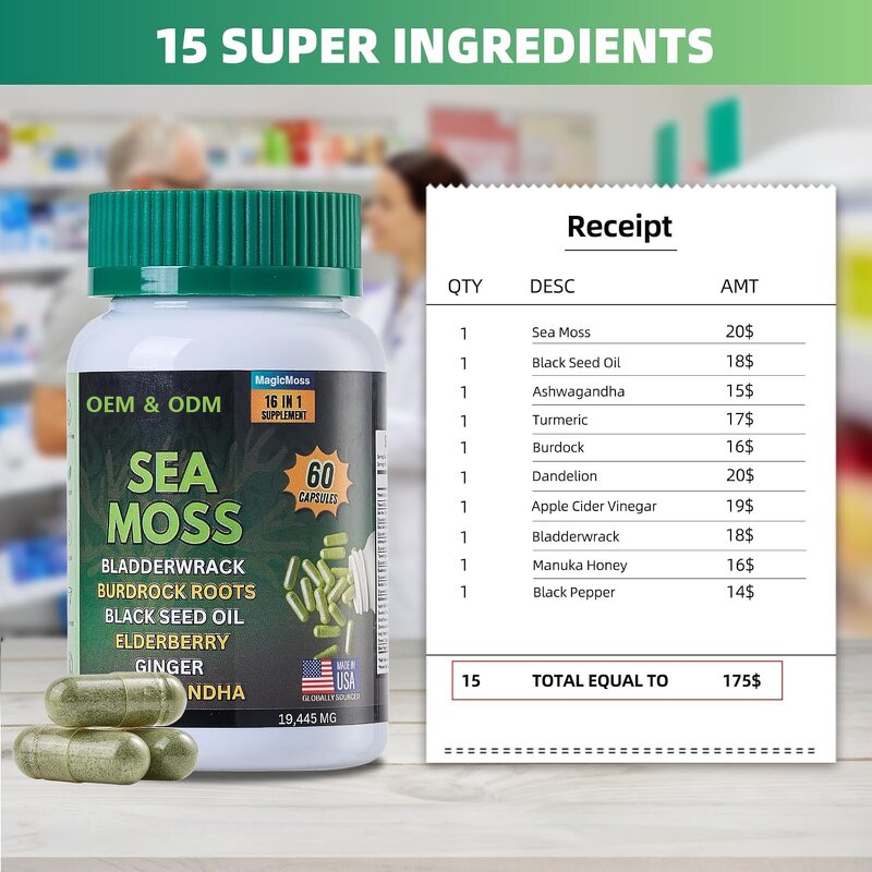 Vegan Sea Moss Complex Capsules Manufacturer - All-in-1 Formula with Bladderwrack & Ashwagandha