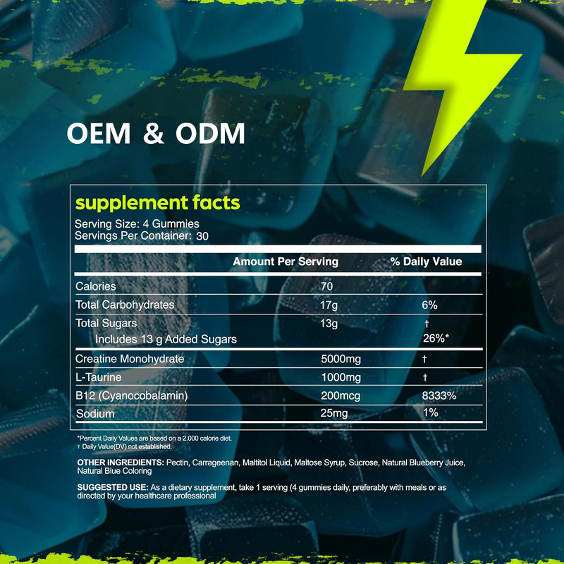 Creatine Monohydrate Gummies Manufacturer - 6200mg Pre-Workout Energy & Muscle Growth Supplement