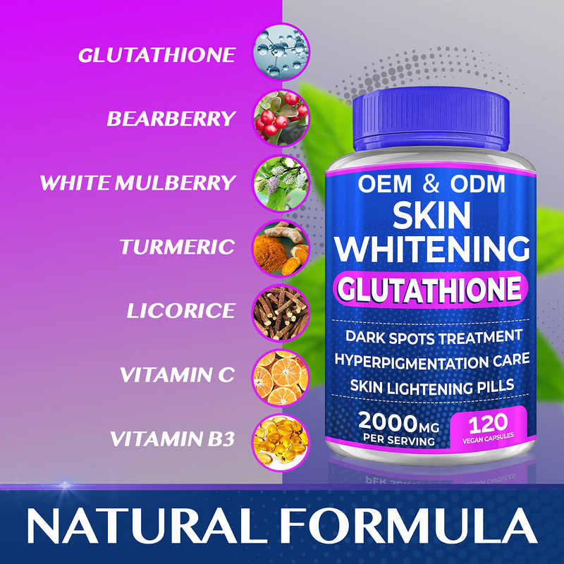 Glutathione Capsules Manufacturer - Private Label Skin Whitening Pills with Vitamin C & B3 2000MG Vegan