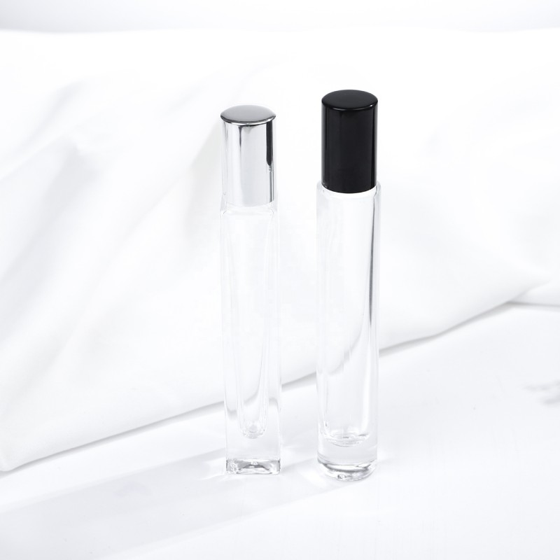 Glass Roll on Bottle Manufacturer - 10ml Transparent Refillable Thin Long Tube Steel Roller