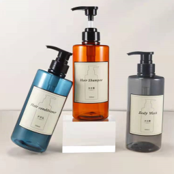 Shampoo Bottle Supplier - 300ml 500ml Blue Amber Round Plastic Shampoo Packaging Conditioner