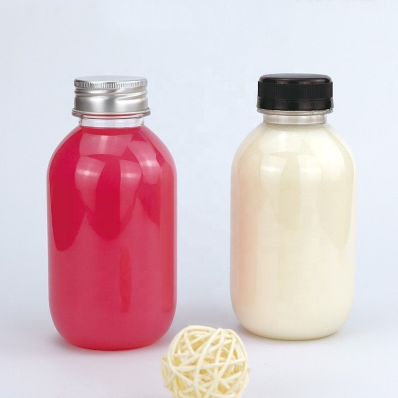 Plastic Beverage Bottle Factory - 350ml PET Plastic Fat Round Shape Juice Beverage Container