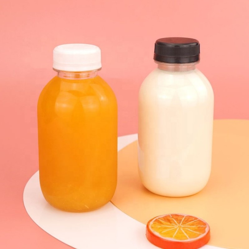 Plastic Beverage Bottle Factory - 350ml PET Plastic Fat Round Shape Juice Beverage Container