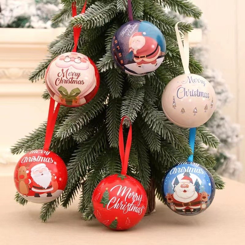 Tin Ball Box Supplier - Christmas Decorations Tinplate Round Balls Candy Storage Jar Santa