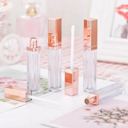 Lip Gloss Tube Supplier - 5ml Plastic Empty Square Lip Balm Tube Rose Gold Brush Tube