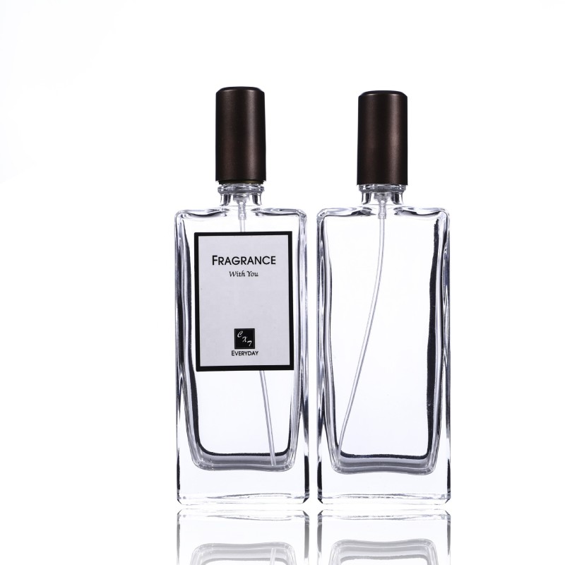 Cosmetic Spray Bottle Supplier - 50ml Flat Square High Shape Glass Perfume Bottle with Pump