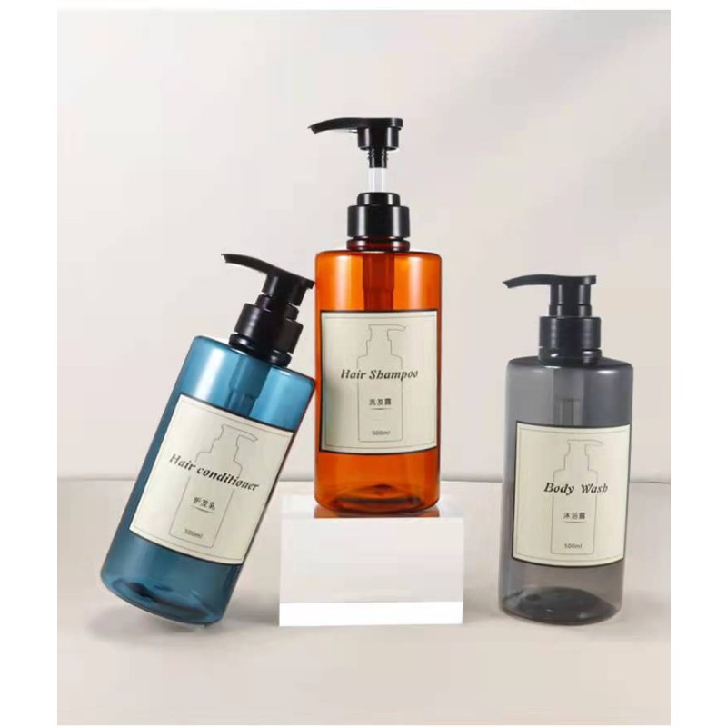 Shampoo Bottle Supplier - 300ml 500ml Blue Amber Round Plastic Shampoo Packaging Conditioner