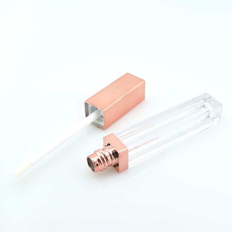 Lip Gloss Tube Supplier - 5ml Plastic Empty Square Lip Balm Tube Rose Gold Brush Tube