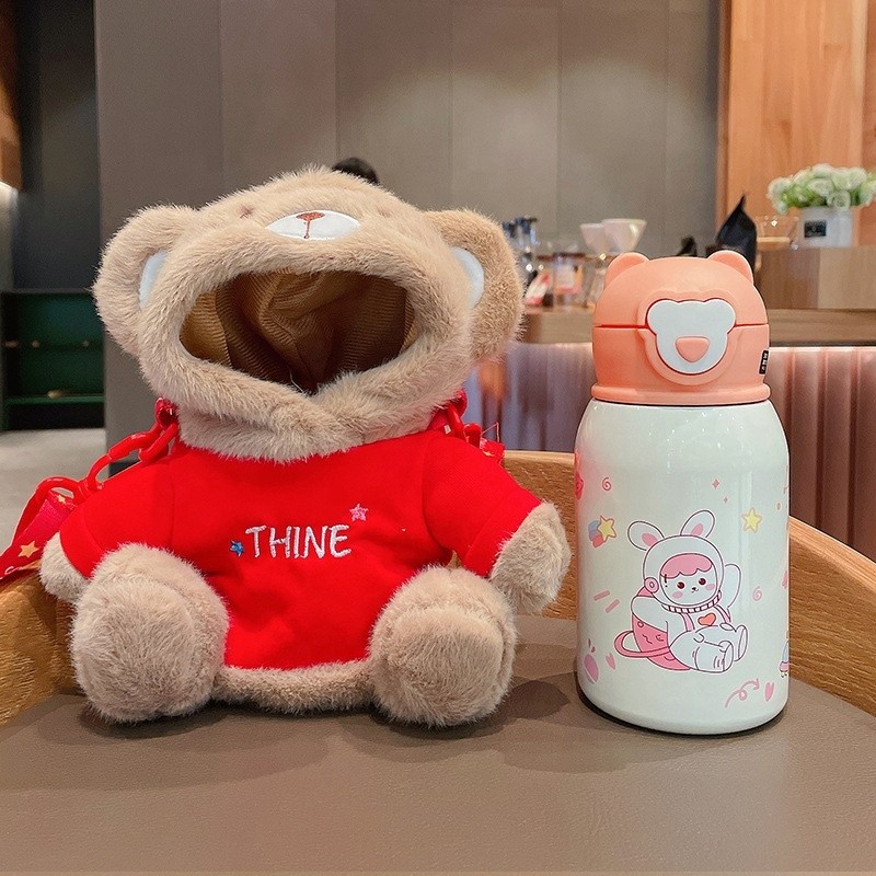Bear Cup Holder Supplier - New Design Bear Cup Holder Children's Thermos Cup with Strap Cartoon