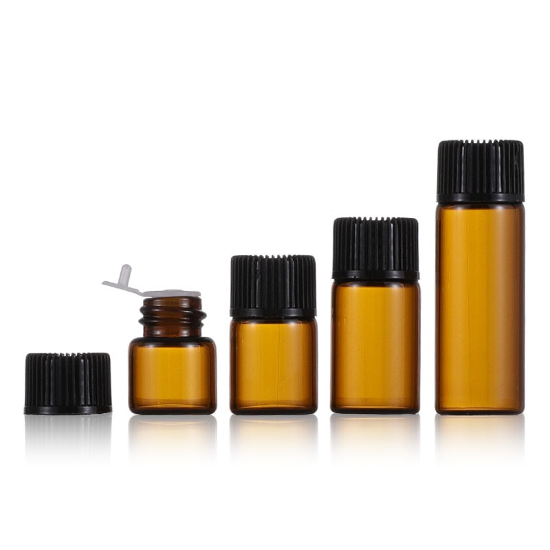 Glass Vial Manufacturer - 1ml-5ml Amber Mini Small Cosmetic Bottle for Essential Oil with Cap