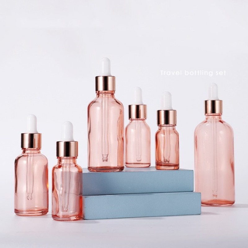 Pink Glass Dropper Bottle Factory - 5ml-100ml Luxury Cosmetic Packaging Serum with Rose Gold