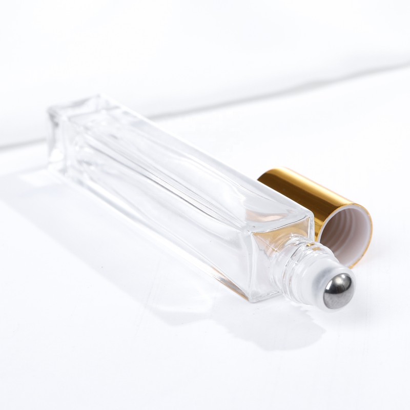 Glass Roll on Bottle Manufacturer - 10ml Transparent Refillable Thin Long Tube Steel Roller