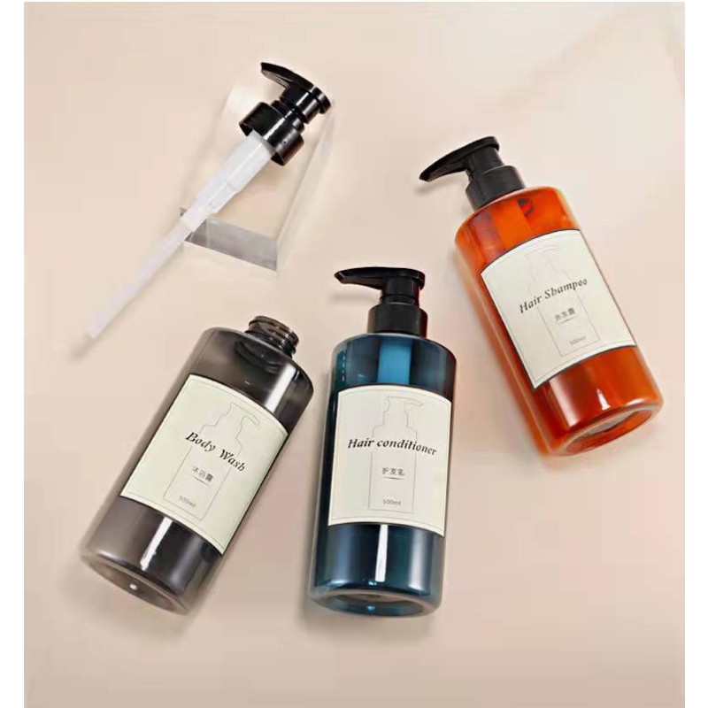 Shampoo Bottle Supplier - 300ml 500ml Blue Amber Round Plastic Shampoo Packaging Conditioner