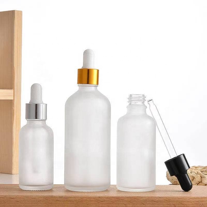 Skincare Dropper Bottle Supplier - 5ml-100ml Frosted Black Round Shoulder Glass Face Serum