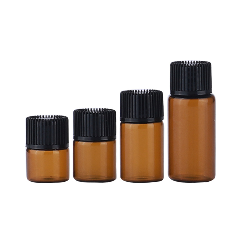 Glass Vial Manufacturer - 1ml-5ml Amber Mini Small Cosmetic Bottle for Essential Oil with Cap