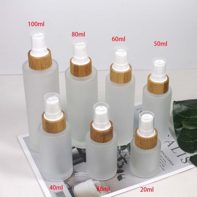 Glass Spray Bottle Manufacturer - 20ml-150ml Frosted Clear Glass Serum Body Lotion with Bamboo