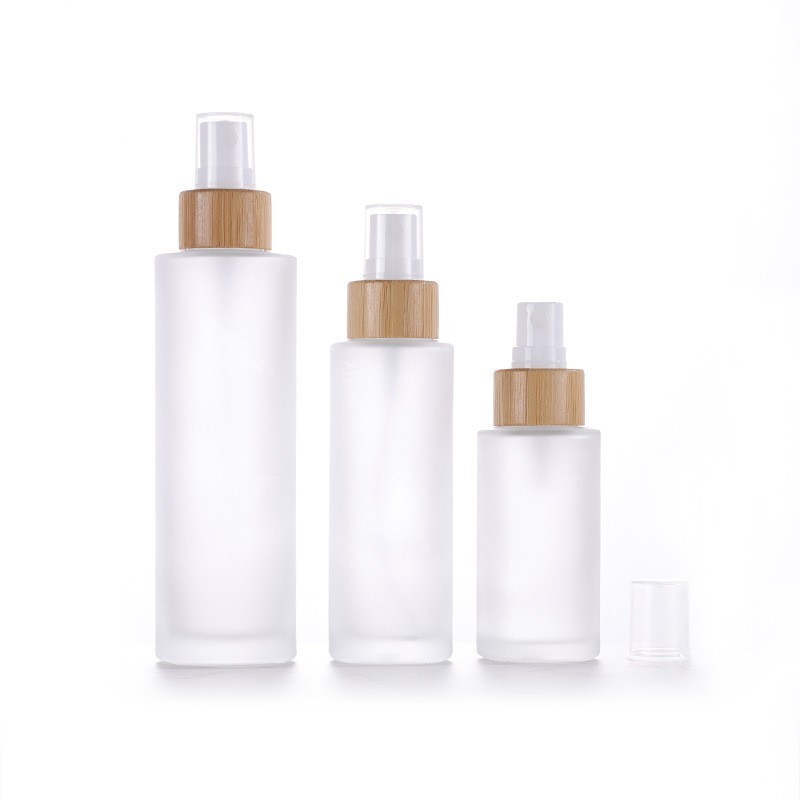 Flat Shoulder Bottle Supplier - 20ml-120ml New Flat Shoulder Glass Spray Bottle Bamboo Lid