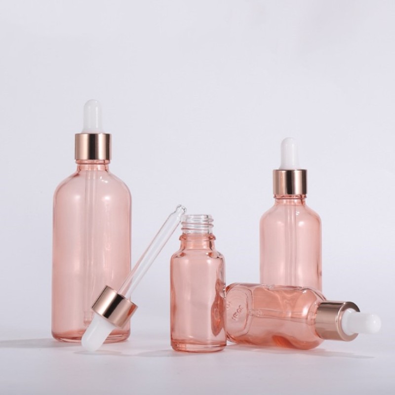 Pink Glass Dropper Bottle Factory - 5ml-100ml Luxury Cosmetic Packaging Serum with Rose Gold