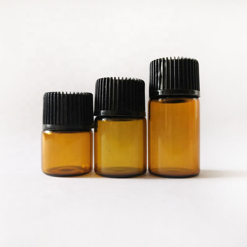 Glass Vial Manufacturer - 1ml-5ml Amber Mini Small Cosmetic Bottle for Essential Oil with Cap