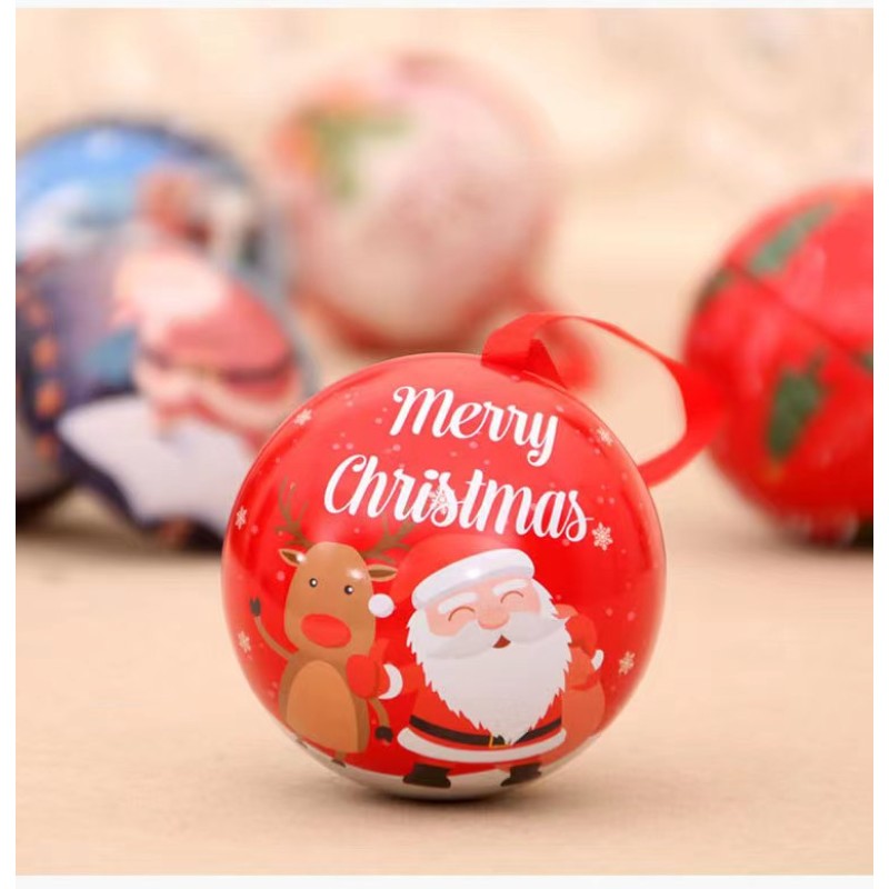 Tin Ball Box Supplier - Christmas Decorations Tinplate Round Balls Candy Storage Jar Santa