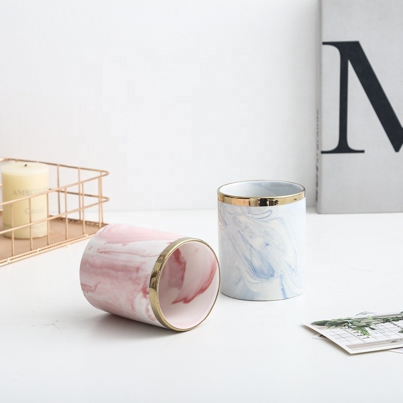 Ceramic Candle Jar Supplier - D8cmH9.7cm Marble Pattern Colored Ceramics Glazed Candle Holder