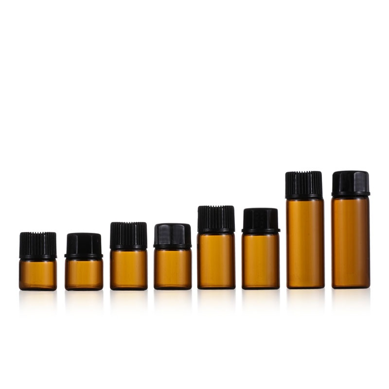 Glass Vial Manufacturer - 1ml-5ml Amber Mini Small Cosmetic Bottle for Essential Oil with Cap