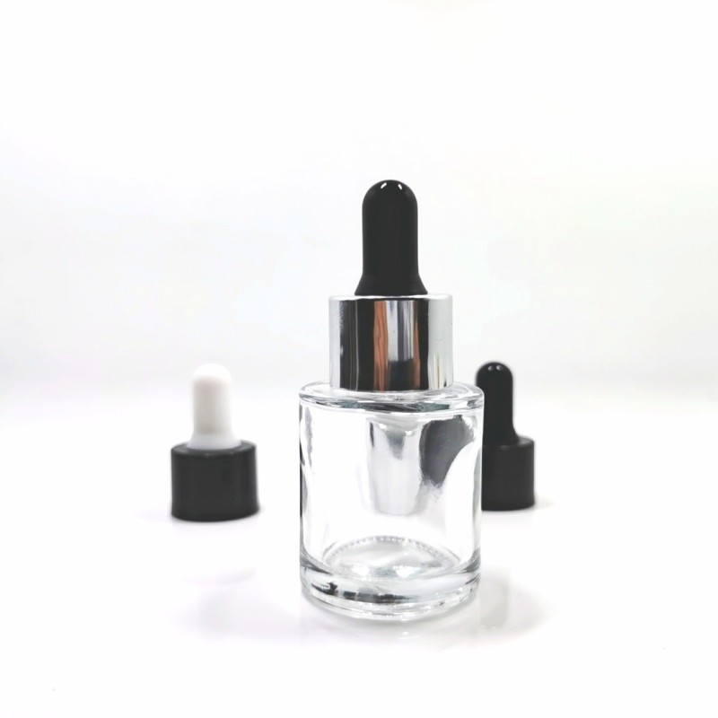 Glass Dropper Bottle Supplier - 15ml-100ml Flat Shoulder with Gold Silver Dropper Personal Care
