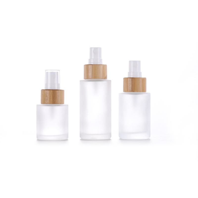 Flat Shoulder Bottle Supplier - 20ml-120ml New Flat Shoulder Glass Spray Bottle Bamboo Lid