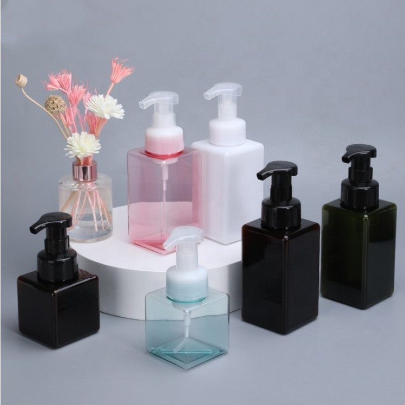 Foam Pump Bottle Manufacturer - 250ml Clear White Black Pink Blue Green Amber PETG Square Bottle