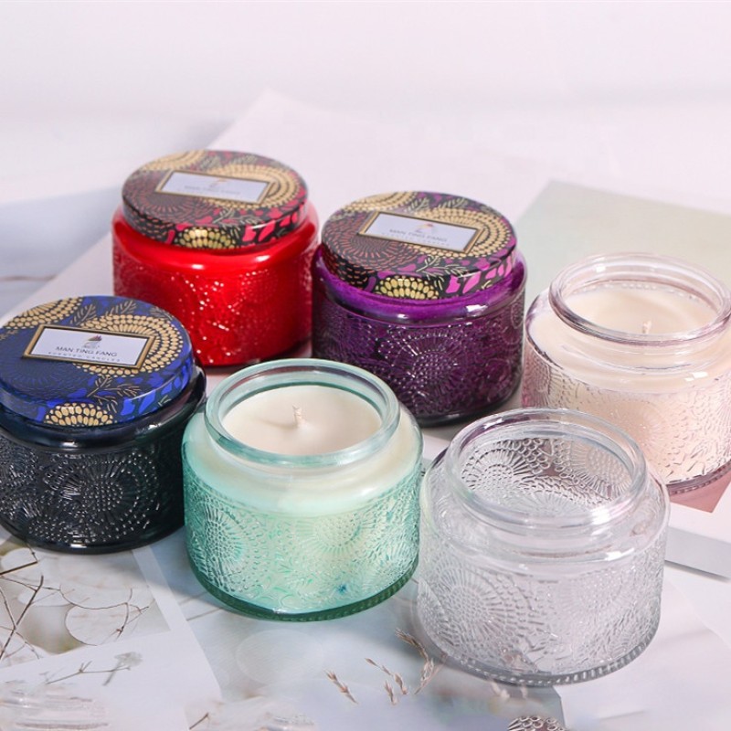 Wide Mouth Candle Jar Supplier - 250ml Luxury Wide Mouth Relief Glass Container with Metal Lid
