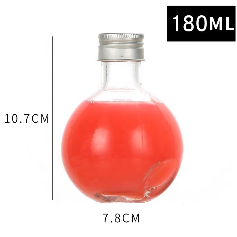Sphere Glass Bottle Supplier - 180ml 6oz Ball Shape Sphere Clear Glass Beverage Bottle with Cap