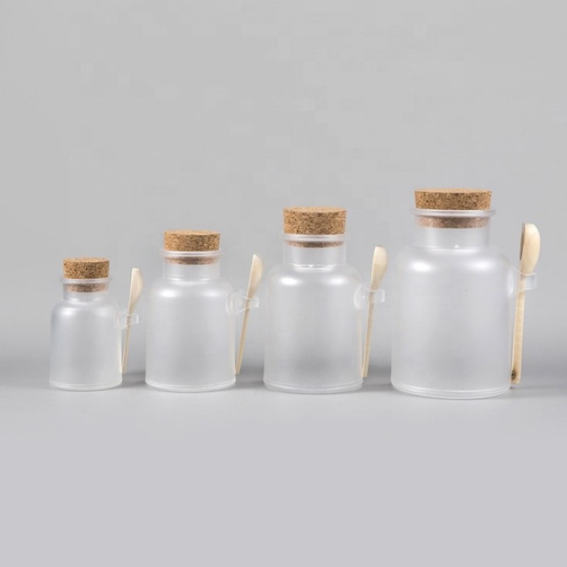 Bath Salt Container Factory - 200g Matte Plastic Skin Care Cream Jar with Wooden Spoon Cork