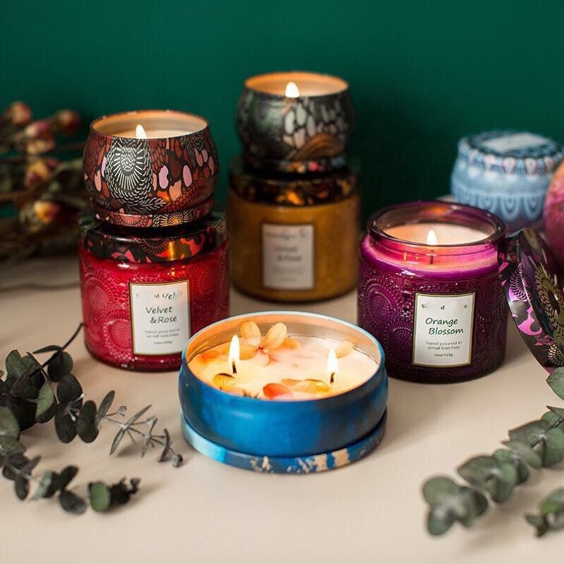 Relief Glass Candle Jar Factory - 250ml Customer Logo Many Colors Frosted Glass with Lid