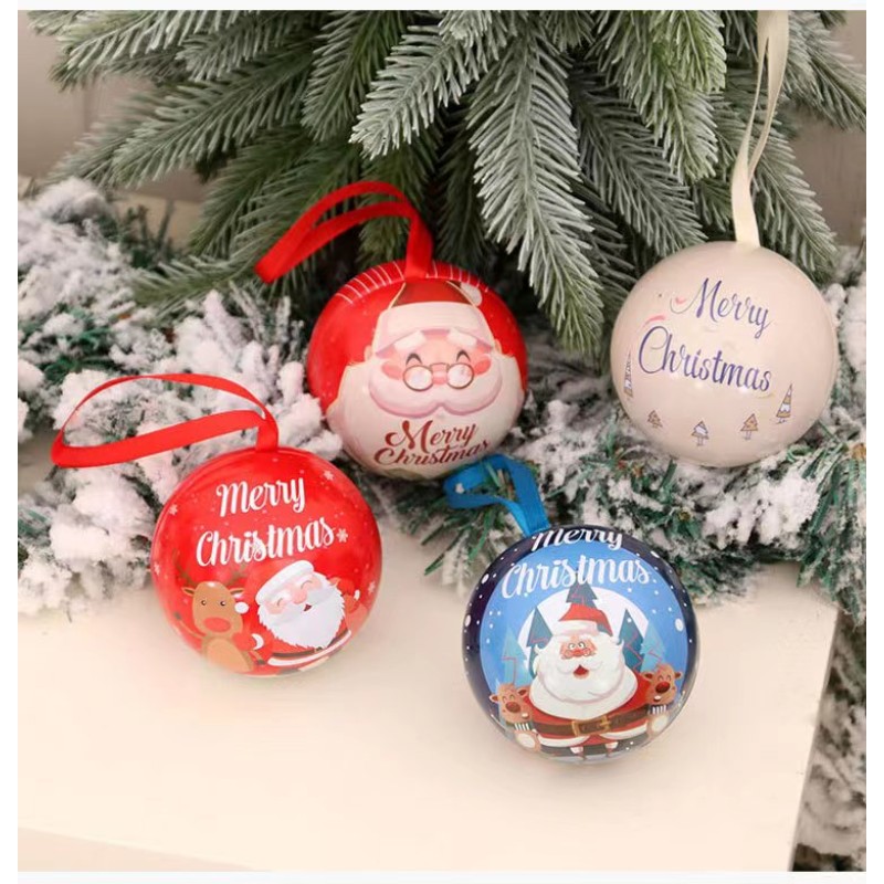 Tin Ball Box Supplier - Christmas Decorations Tinplate Round Balls Candy Storage Jar Santa