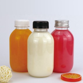 Plastic Beverage Bottle Factory - 350ml PET Plastic Fat Round Shape Juice Beverage Container