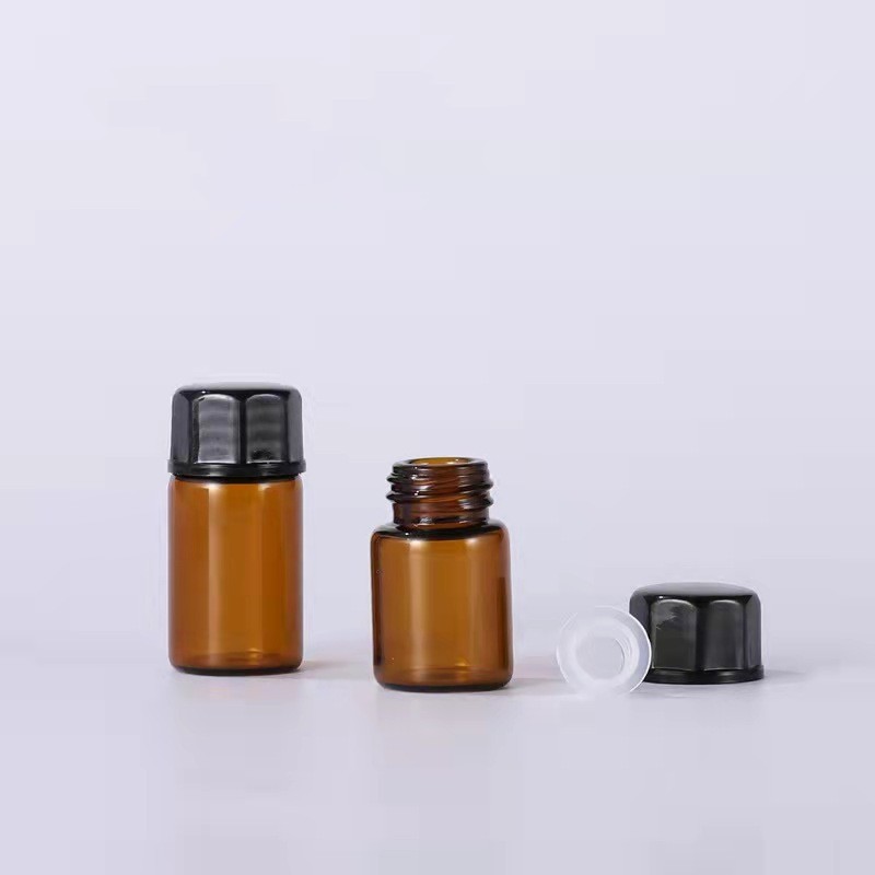 Glass Vial Manufacturer - 1ml-5ml Amber Mini Small Cosmetic Bottle for Essential Oil with Cap