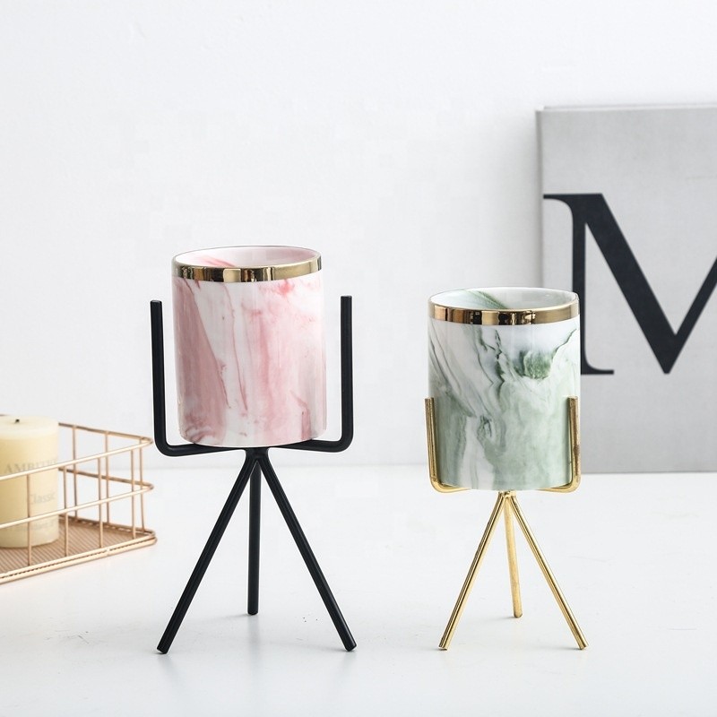 Ceramic Candle Jar Supplier - D8cmH9.7cm Marble Pattern Colored Ceramics Glazed Candle Holder