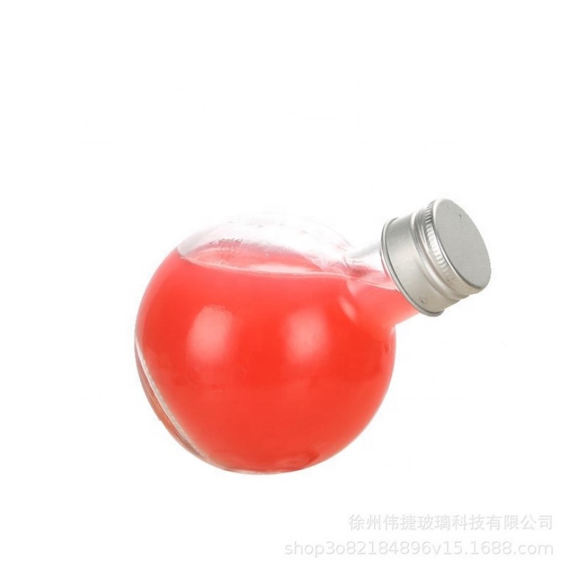 Sphere Glass Bottle Supplier - 180ml 6oz Ball Shape Sphere Clear Glass Beverage Bottle with Cap