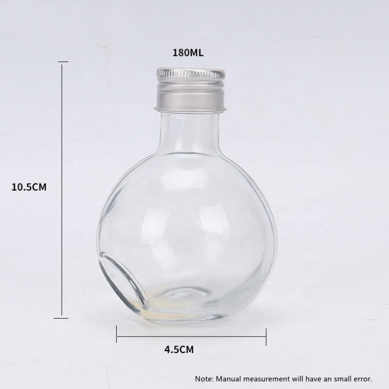 Sphere Glass Bottle Supplier - 180ml 6oz Ball Shape Sphere Clear Glass Beverage Bottle with Cap