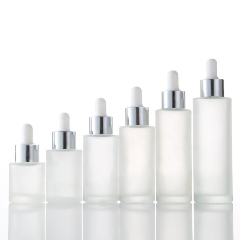 Serum Dropper Bottle Supplier - 15ml-100ml Round Cylinder Flat Shoulder Clear Glass Bottle