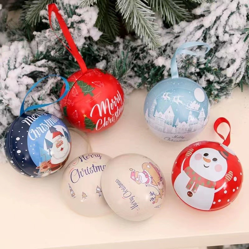 Tin Ball Box Supplier - Christmas Decorations Tinplate Round Balls Candy Storage Jar Santa