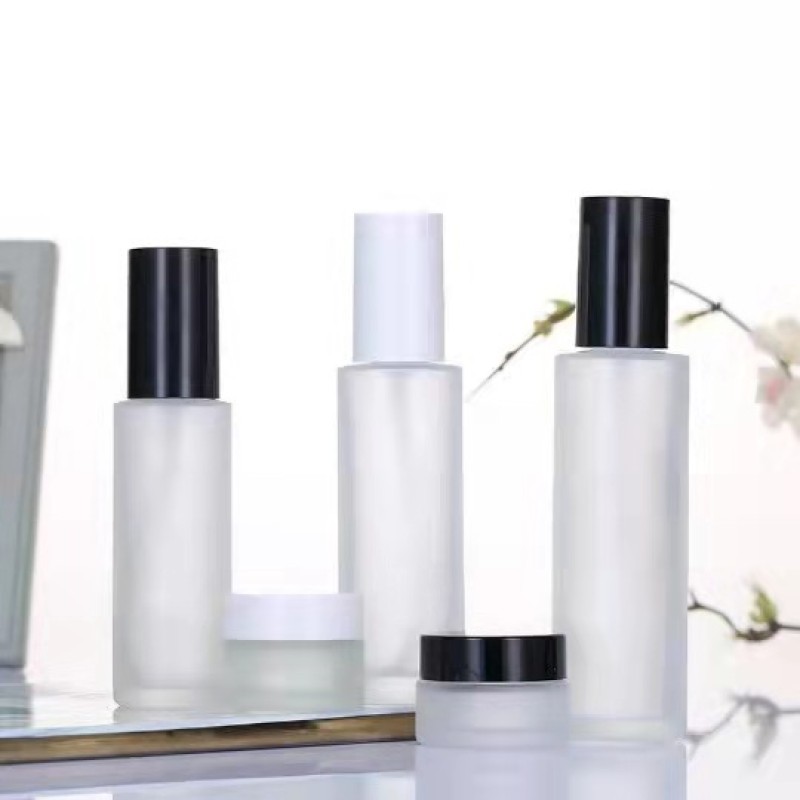 Skincare Set Packaging Supplier - 20ml-120ml Frosted Glass Bottle Pump and Cream Jars Set